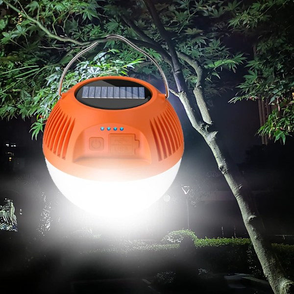 Solcellscampinglampa, USB-uppladdningsbar LED-ficklampa, Vattentätt nödljus, 3 lägen, Utomhustältlampa för strömavbrott