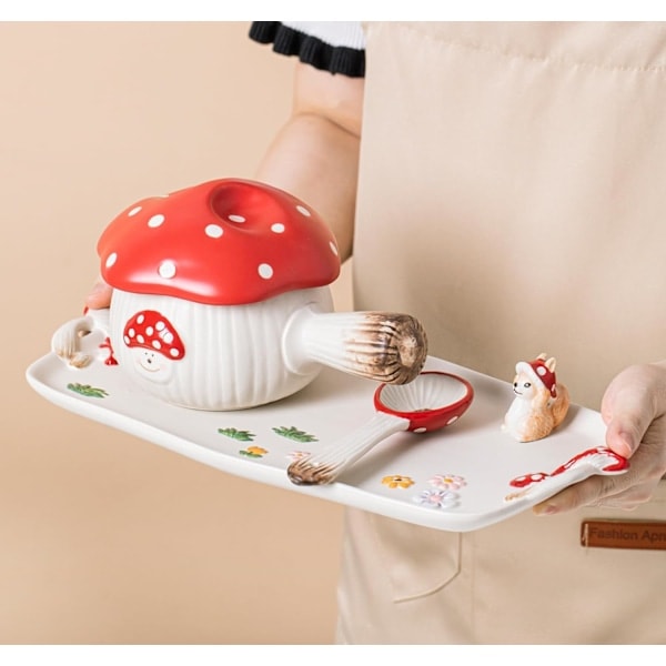 14\" Rektangulær Serveringsbrett i Keramikk med Soppform og Doble Håndtak for Dessert, Snacks, Bakverk, Stekeplater, Dekorativt Fat med Søte ...