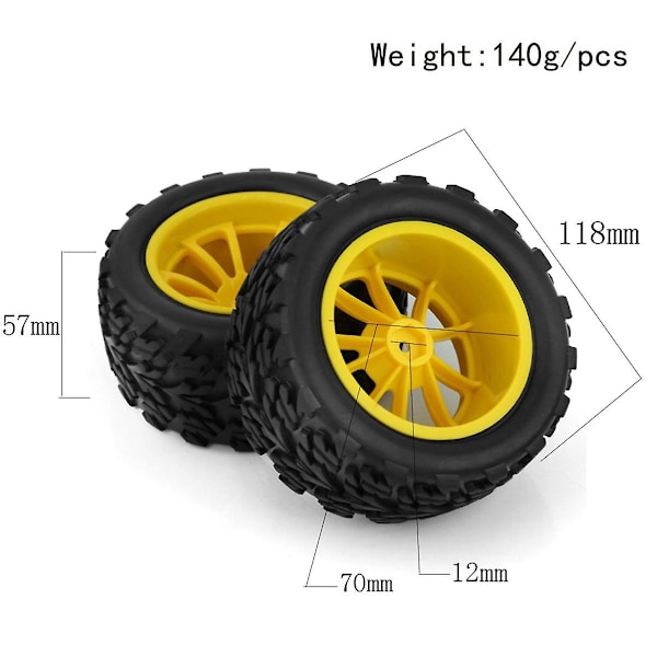 4 stk 118mm 1/10 Rc dekkdekkhjul skuminnsats 12mm sekskant for Arrma Redcat, rød