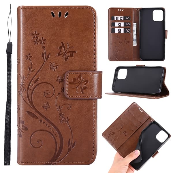 iPhone 12 / 12 Pro - Blomsterfodral - Brun Brown Brun