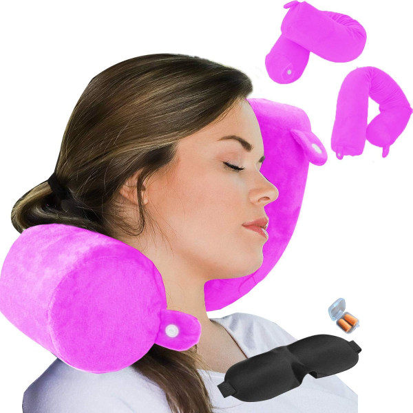 Twist Memory Foam Resekudde Nacke, Haka, Axel, Ländrygg och Benstöd för Vuxna Flygresor Kudde (Rosa)