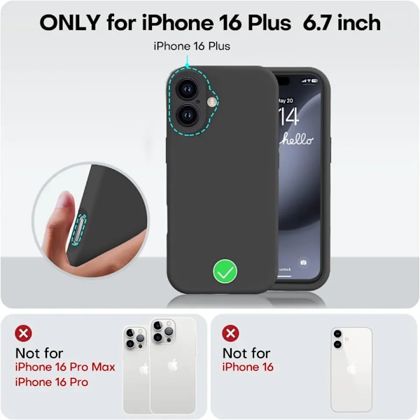 iPhone 16 Plus Mat Sort Cover - Ekstra Kamerabeskyttelse iPhone 16 Plus