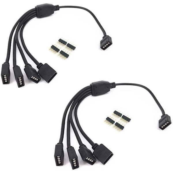 2 stk. svart 4-pinners LED-splitterkabel LED-stripekontakt 4-veis splitter