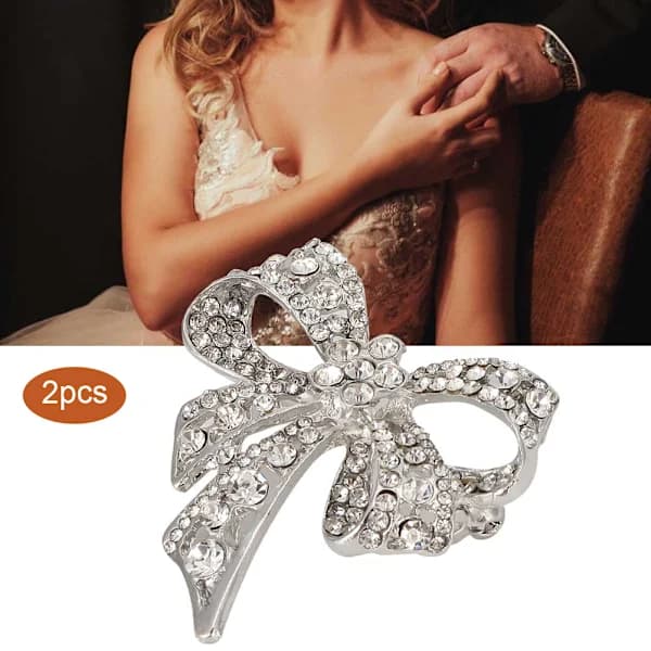 2 stk. Glitrende Rhinestone Sløjfe Broche Legering Krave Nål Smykker Gave Tilbehør[co]
