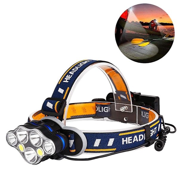 7 LED-strålkastare Uppladdningsbar strålkastare Ficklampa + USB-kabel 2 batterier
