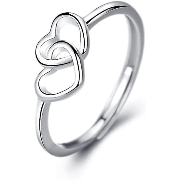 Sterling Silver Double Heart Ring For Women S925, For Girlfriend