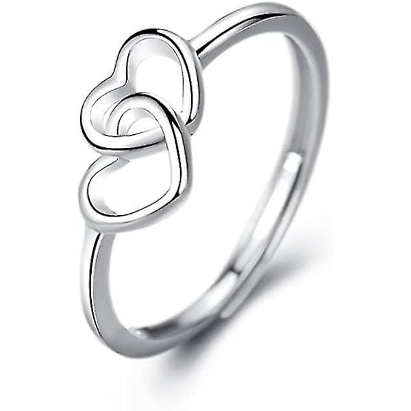 Sterling Silver Dubbel Hjärtring För Kvinnor S925, För Flickvän