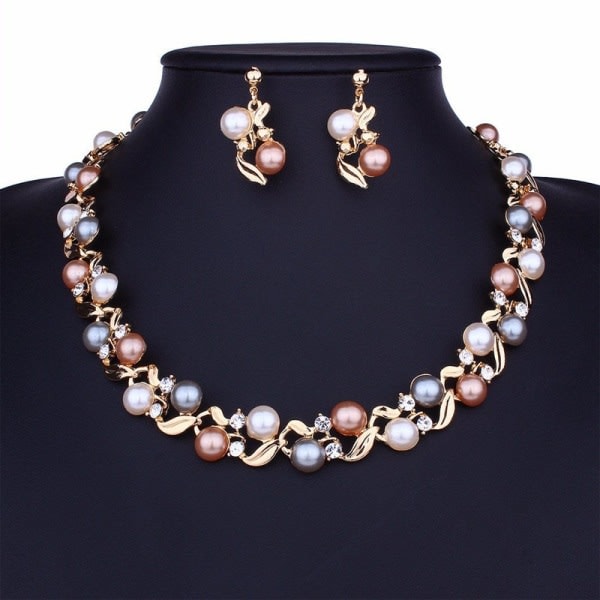 Pärlhalsband Set Pärlsmyckesset för Kvinnor Pärlörhängen Brudsmyckesset
