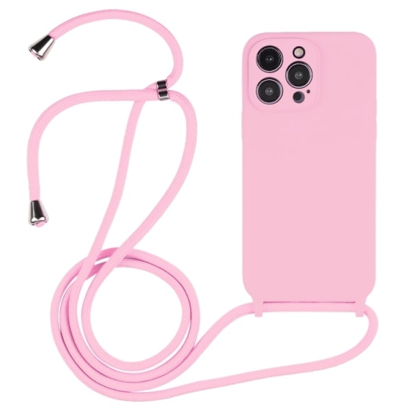 iPhone 15 Pro Max Kuori Silikoni Nauhalla Pinkki