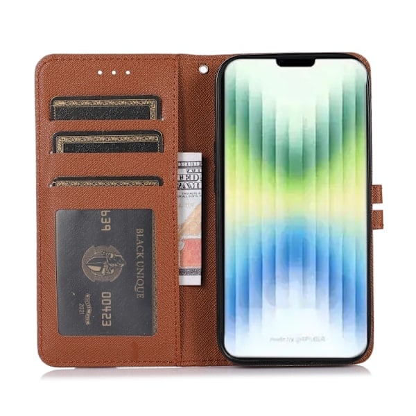 iPhone 14 Etui Vævet Tekstur Brun