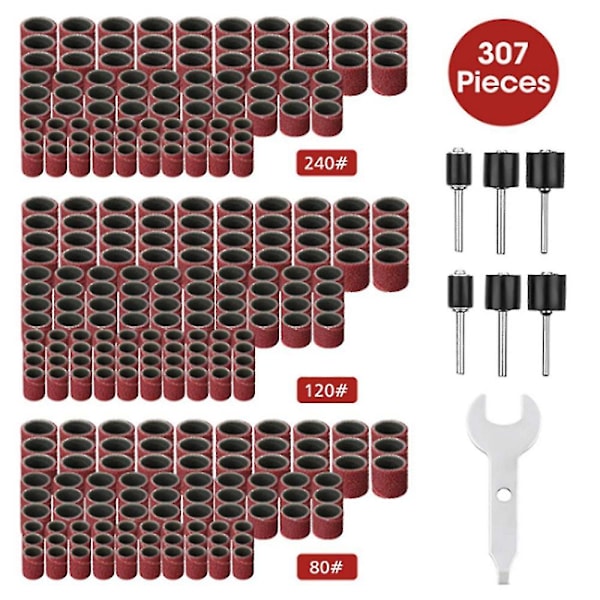 300Pcs Sanding Band Sleeves +6Pcs Drum Mandrels +1 Combination Wrench