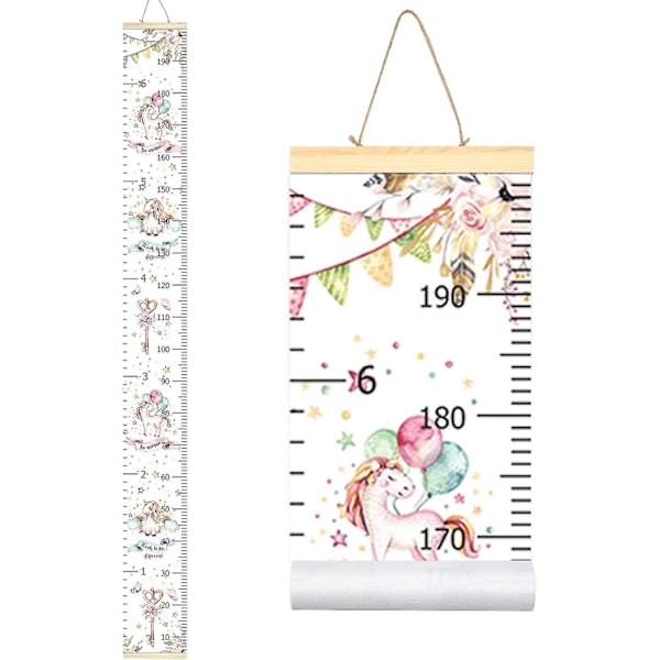 Kids Unicorn Growth Chart Baby Roll-up Wood Frame Canvas Removable Height Measurement Ruler Wall Hanging Height Ruler Wall Art Decor For Nursery Room