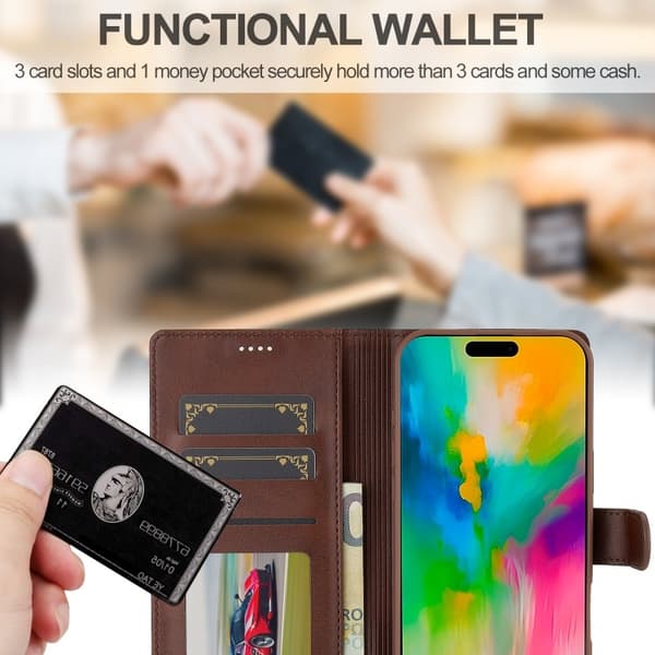 LC.IMEEKE Wallet Case iPhone 16 - Dark Brown