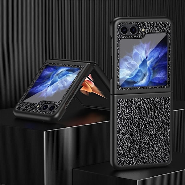 Samsung Galaxy Z Flip 5 Skal Litchi Läder Svart