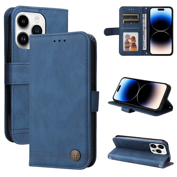 iPhone 15 Pro Skal Skin Feel Läder Blå
