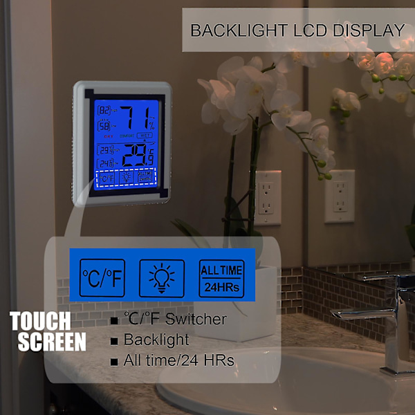 Berøringsfri termometer hygrometer fuktighetsmåler måler monitor Celsius for hjem garasje drivhus