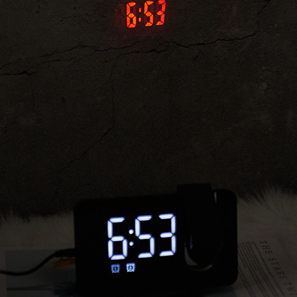 Projektorvekkerklokke for soverom, projektor takklokke med digital LED temperatur fuktighet di
