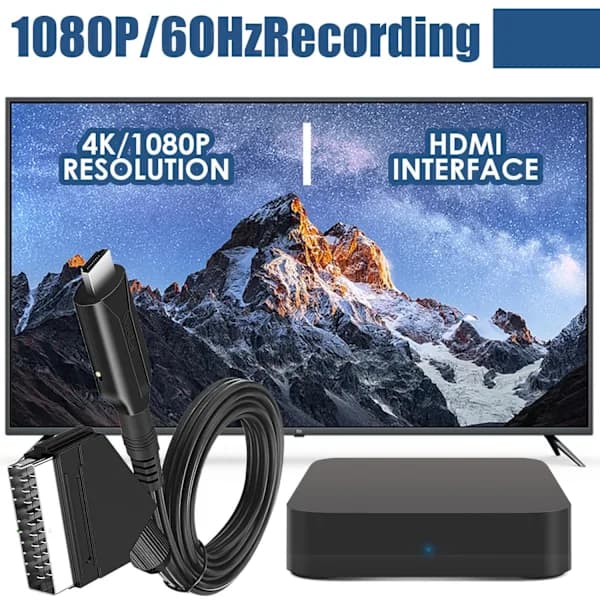 SCART til HDMI-konverter 1080P Plug and Play-adapter med USB-strømkabel til TV-projektor VHS PS2 PS3 Sort