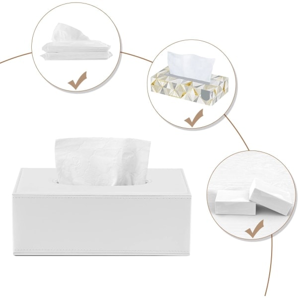 Rektangulær PU læder ansigt tissue box vævet holder til hjemmekontor, billeddekoration almindelig hvid