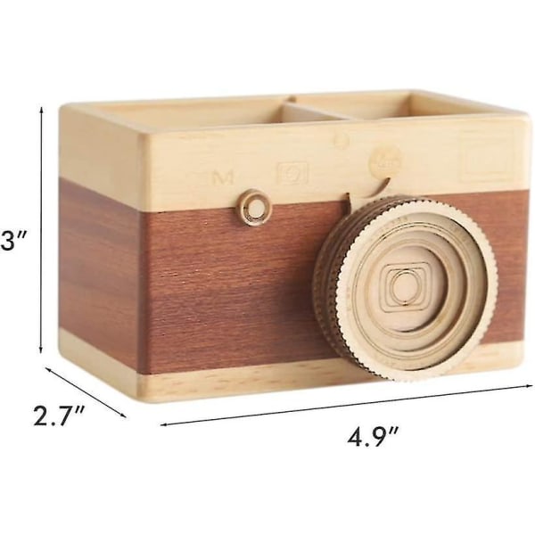 Kamera blyantholder, Formemory fotografering gaver til kvinner kreativ trekamera pennholder hjem skrivebord kontor skoleartikler sminkeoppbevaringsboks E