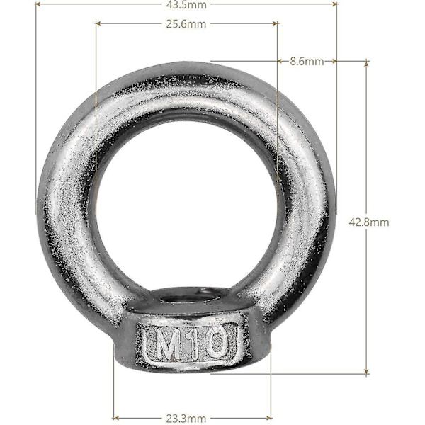 Nostolenkki, silmukka, rengasmutteri, ruostumattomasta teräksestä valmistettu mutteri kuljetusnostoon 8 kpl M10 (hopea)