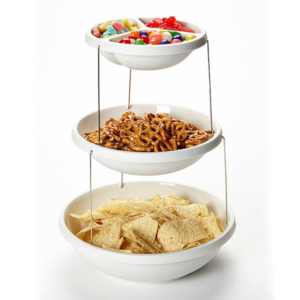 3-lags foldbar skål: Dekorativt design, foldbar, sparer lagerplads. Perfekt til snacks, salater og frugt