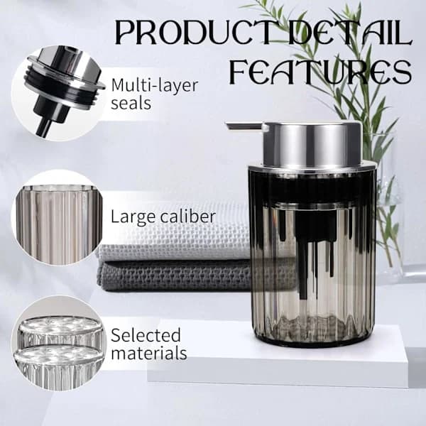 2-pack skummande tvålpump, påfyllningsbara klara akrylpumpflaskor för badrum och kök, klar grå 250 ml Clear Grey