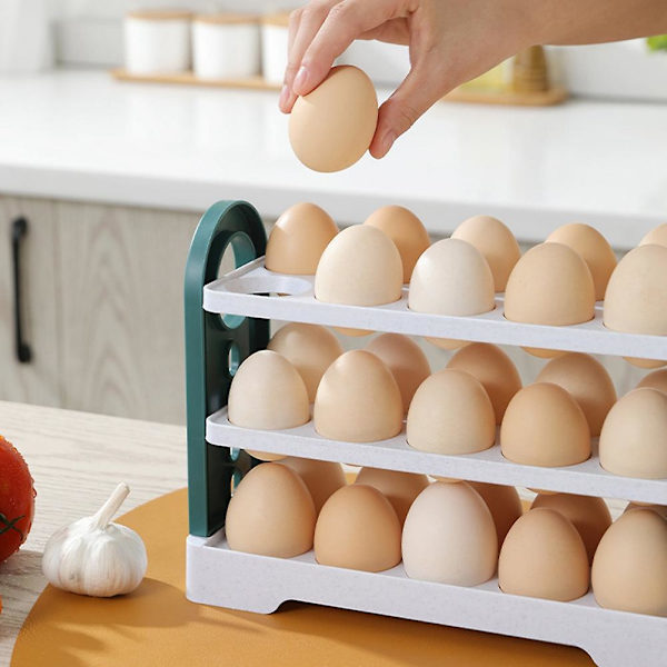 Nytt kjøleskap egg oppbevaringsboks roterende kjøleskap egg holder etui plassbesparende egg arrangør inneholde