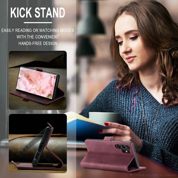 CASEME Samsung Galaxy S23 Ultra Etui Flip Læder Vinrød