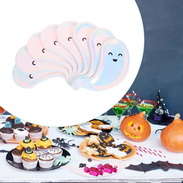 8 st Halloween Spökformade papperstallrikar temadekoration[CO]