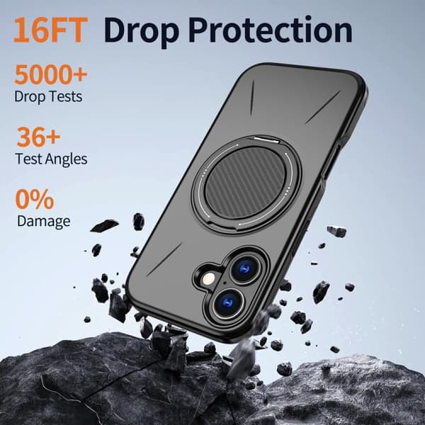 iPhone 17 Case - Metal with Rotation Function and MagSafe TPU Hybrid PC Svart