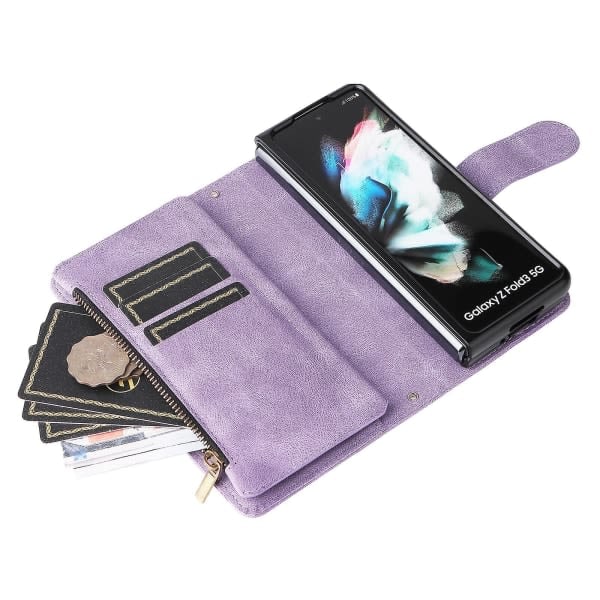 Kotelo Samsung Galaxy Z Fold 3 5g Nahkainen Flip-kotelo Korttipidikkeellä Rahatasku Magneettinapit Kotelo Jalusta Shoc Lila A