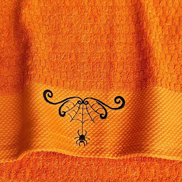 4 stk Halloween Håndklær Bomull for Baderom Sett Broderi 70*40cm Spøkelse Hodeskalle Skjelett Kjøkkenhåndklær Edderkopp Gresskar Oppvask Klut Fingertupp Håndkle Stil 3