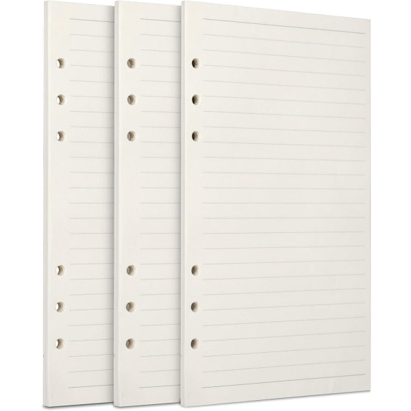 A6 Refill Papir, 3 pakker 100GSM tykt refillpapir 6 hulls fyllstoff Innlegg løse ark 135 ark (270 sider)