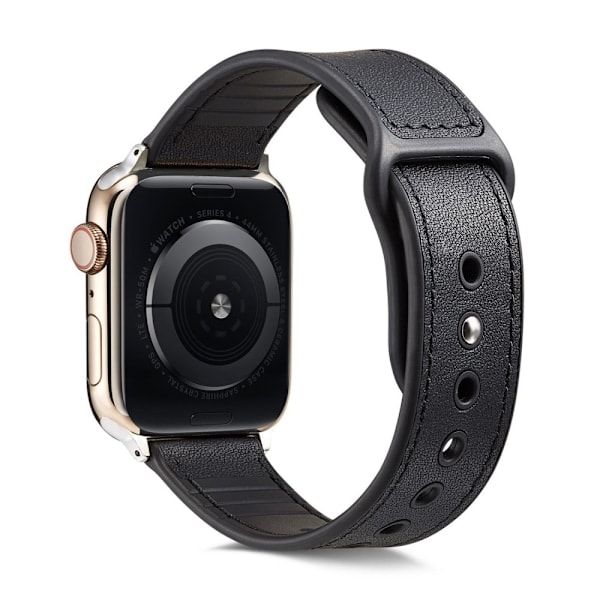 Äkta Läder Armband Apple Watch 42/44/45/49 mm Svart Black Svart