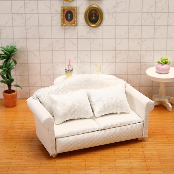 Dockskåp Miniatyr Soffa Modell Mini Soffgrupp Miniatyr Soffa Med Kuddar För 1/12 Dockskåp Vit 13.5X7.2X6.4CM Vit 13.5X7.2X6.4CM
