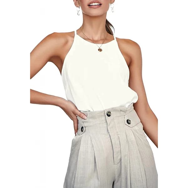 Damtoppar Ärmlös Halter Sommar Basic T-shirts Cami Tanktoppar --- Vit (Storlek M)[co]