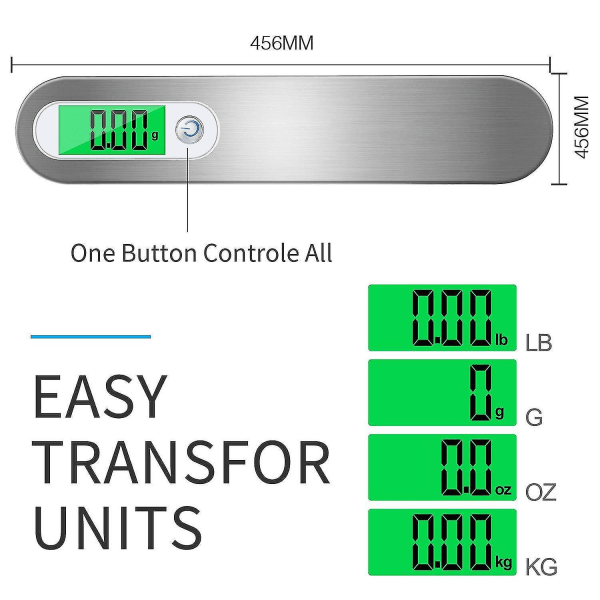 Bærbar elektronisk vægt med tarafunktion, hængevægt til håndbagage, 110 lb/50 kg kapacitet