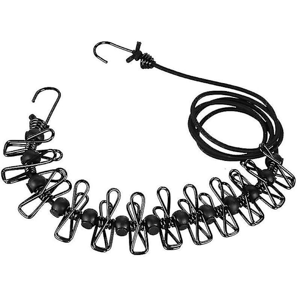 1 pakke bærbar klesvaskesnor hengende tau for ferie, reise, camping, balkong, 180 cm med 12 klesklyper og vindtett spenne
