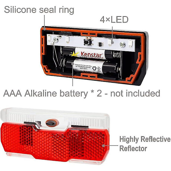 Sykkel bakre bagasjeromslys med to moduser, fast og blinkende, passer til 50 mm panniers, superlys LED baklys