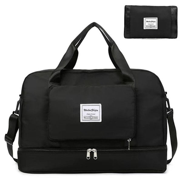 Sammenleggbar helgeveske Reiserveske Sportsbag - Perfekt svart