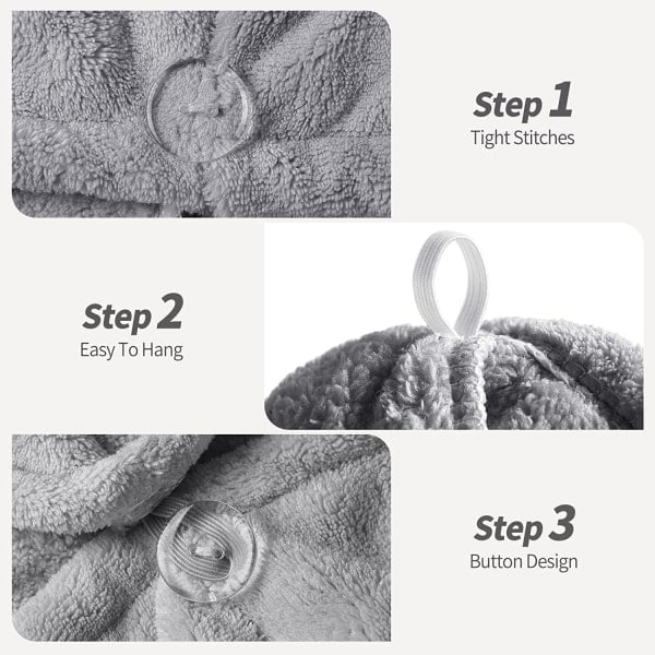 3-pak hårtørringshåndklæder, hurtigtørrende håndklæde til hårtørring med knapper, superabsorberende twist hår turban med knapdesign.