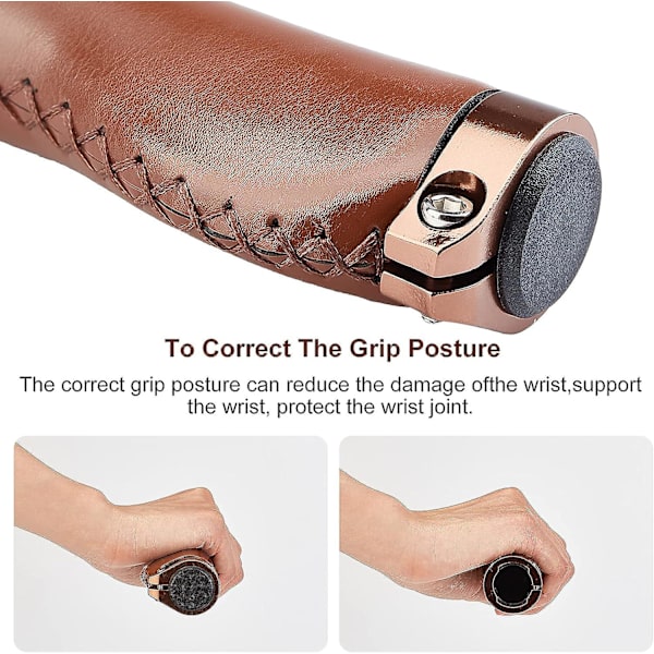 Brune sykkelhåndtak i skinn, ergonomisk design, sklisikker mikrofiber med dobbel lås i aluminiumlegering, for terrengsykkel