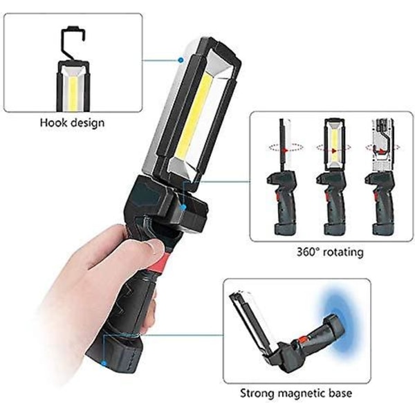 Led lommelygte Cob arbejdslys bærbar USB genopladelig inspektionslys med magnetisk base 5 lystilstande