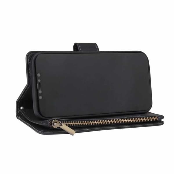 iPhone 12 Mini Multifunctional Wallet Case Zipper 8-Compartment Vinröd 150