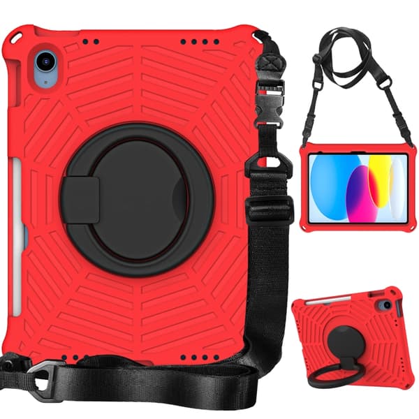 iPad 11 11th Gen / 10.9 10th Gen 2022/2025 Leather Case with Solid Color Stitching - Smart Tablet Cover Röd