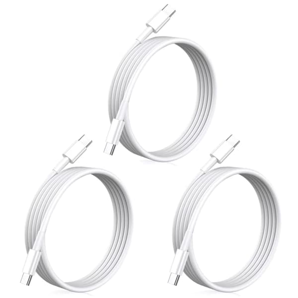 3-pack 2m USB-C kabel laddning överföring iPhone 16, 15 iPad Mac Vit 3-PACK 2M laddkabel[co]