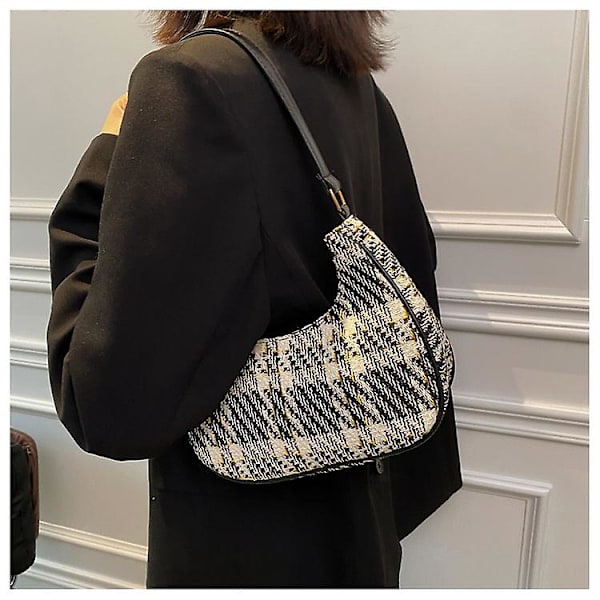 Ternet Canvas Dametaske Ny PU Læder Crescent Skuldertaske Fashionabel Enkel Lynlås Ren Farve Håndtasker til Kvinder