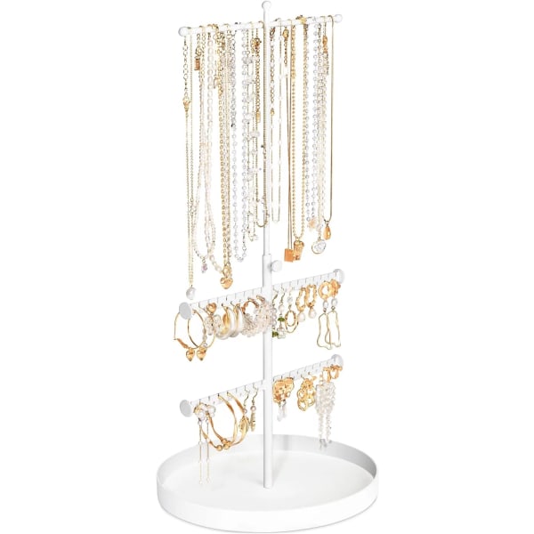 Smyckesställ Organiser, 3-vånings justerbar höjd Metallträd Smycken Halsband Display Stand Örhängen Hållare med bricka