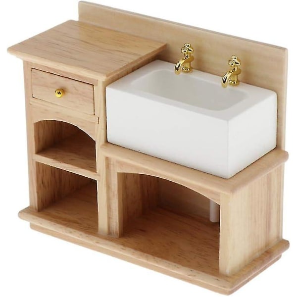 Diy 1:12 Scale Doll House Miniature Furniture Bathroom Kitchen Wooden Sink